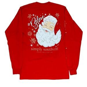 simply southern Red Santa Clause “believe” Long Sleeved T Shirt Size Small